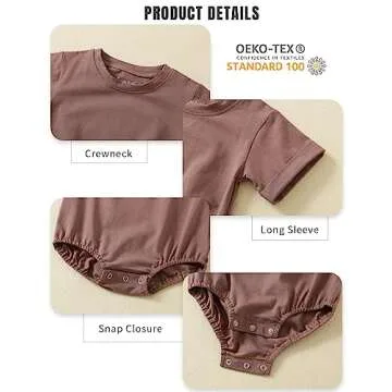 Jimonda Baby Boy Girl Bubble Romper Solid Color Bodysuit Short Sleeve Organic Cotton T-Shirt Outfits Funny Clothes Summer Tops（Brown，18-24M）
