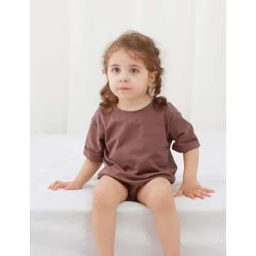 Jimonda Baby Boy Girl Bubble Romper Solid Color Bodysuit Short Sleeve Organic Cotton T-Shirt Outfits Funny Clothes Summer Tops（Brown，18-24M）