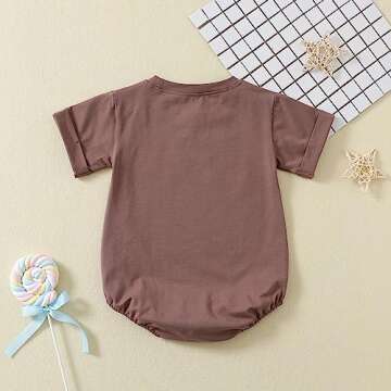 Jimonda Baby Boy Girl Bubble Romper Solid Color Bodysuit Short Sleeve Organic Cotton T-Shirt Outfits Funny Clothes Summer Tops（Brown，18-24M）