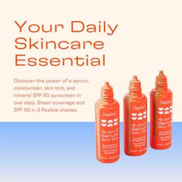 Daybird 4 in 1 Skin Tint Serum, Tinted Serum for Face, SPF 50 + Niacinamide, 1 Fluid Ounce (Light)