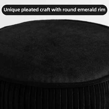 GERANT Multifunctional Vanity Stool,Modern Vanity Stools for Makeup Room,Velvet Round Ottoman Footrest Stool with Metal Legs, Upholstered Pleated Vanity Chair Stool for Living Room,Offices(Black)