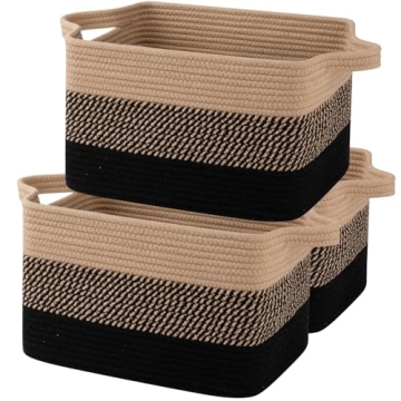 OIAHOMY Storage Baskets - Pack of 3 Woven Cotton Rope Baskets for Stylish Organization