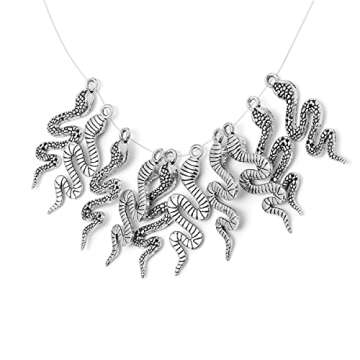 Bastex 10PC Silver Snake Charms for DIY Craft Jewelry Making - Perfect for Necklace and Bracelet Mak...