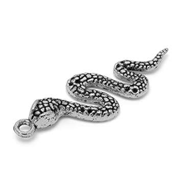 Bastex 10PC Silver Snake Charms for DIY Craft Jewelry Making - Perfect for Necklace and Bracelet Making. Bulk Antique Serpent Metal Charms - Use for Pendants, Bracelet Ornament, Necklaces and More