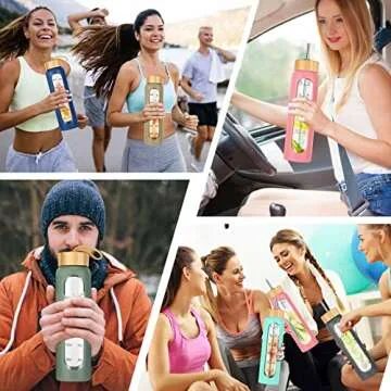 SipZest 32 oz Glass Water Bottle with Straw - Motivational Glass Water Bottle with Time Marker & Silicone Sleeve - Reusable Glass Tumbler Includes 2 Bamboo Lids & Fruit Infuser - 1 Pack