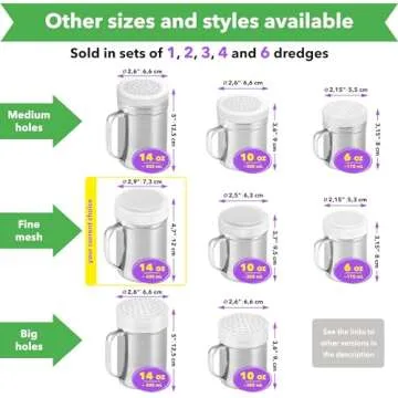 CUSINIUM Large Powdered Sugar Shaker Duster - With Handle - Cinnamon Shaker For Coffee Bar- Fine Mesh Dredge - 14 ounce, pack of 2 | Style: Fine