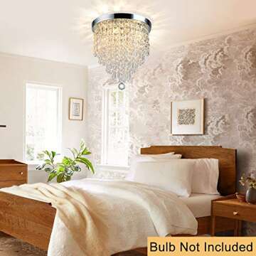 Depuley 3 Lights Crystal Chandelier Light Fixture, Mini Crystal Flush Mount Ceiling Light, H 9.4'' x...