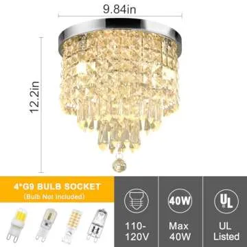 Depuley 3 Lights Crystal Chandelier Light Fixture, Mini Crystal Flush Mount Ceiling Light, H 9.4'' x W 9.8'' Modern Crystal Pendant Ceiling Lamp for Bedroom, Hallway, Bar Lighting (Bulbs Not Included)