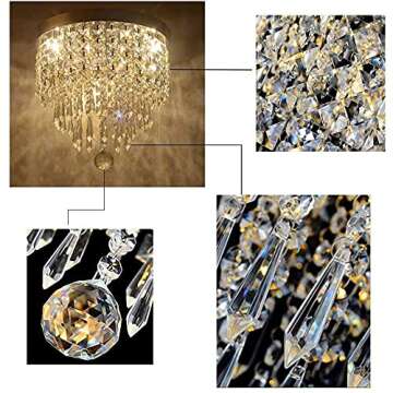 Depuley 3 Lights Crystal Chandelier Light Fixture, Mini Crystal Flush Mount Ceiling Light, H 9.4'' x W 9.8'' Modern Crystal Pendant Ceiling Lamp for Bedroom, Hallway, Bar Lighting (Bulbs Not Included)