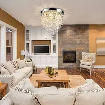 Depuley 3 Lights Crystal Chandelier Light Fixture, Mini Crystal Flush Mount Ceiling Light, H 9.4'' x W 9.8'' Modern Crystal Pendant Ceiling Lamp for Bedroom, Hallway, Bar Lighting (Bulbs Not Included)