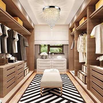 Depuley 3 Lights Crystal Chandelier Light Fixture, Mini Crystal Flush Mount Ceiling Light, H 9.4'' x W 9.8'' Modern Crystal Pendant Ceiling Lamp for Bedroom, Hallway, Bar Lighting (Bulbs Not Included)