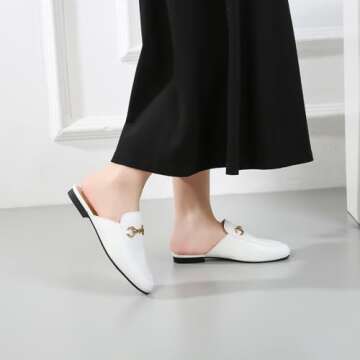 Vertundy Women's Mules Loafers Low Heel Flats Leather Slip On Backless Sandals for Girls Lady Work Slides