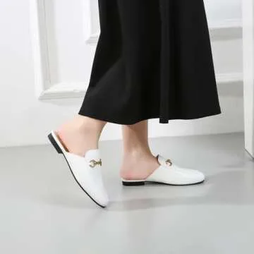 Vertundy Women's Mules Loafers Low Heel Flats Leather Slip On Backless Sandals for Girls Lady Work Slides