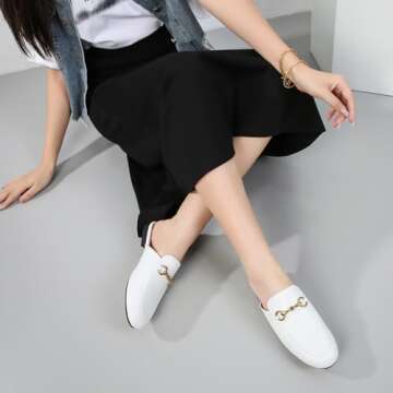 Vertundy Women's Mules Loafers Low Heel Flats Leather Slip On Backless Sandals for Girls Lady Work Slides