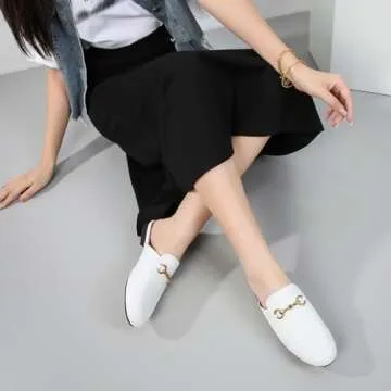 Vertundy Women's Mules Loafers Low Heel Flats Leather Slip On Backless Sandals for Girls Lady Work Slides