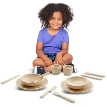 PlanToys Play Dishes Wooden Tableware Set for Kids - Eco-Friendly and Imaginative Play