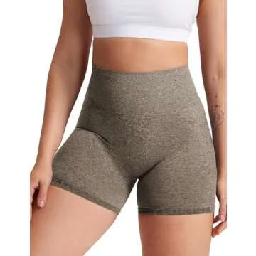 YEOREO Women High Waist Workout Yoga Gym Smile Contour Seamless Cycling Shorts Brown L
