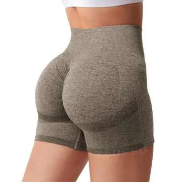 YEOREO Women High Waist Workout Yoga Gym Smile Contour Seamless Cycling Shorts Brown L