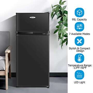 COSTWAY Compact Refrigerator, 3.4 Cu. Ft. Classic Fridge with Adjustable Removable Glass Shelves, Mechanical Control, Recessed Handle, Fridge Freezer for Dorm, Office, Apartment, Black