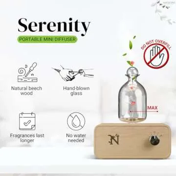 Serenity Glass Diffuser for Essential Oils - Wood & Glass Oil Diffuser with Cold-Air Technology, Wat...