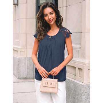 AUTOMET Women's Casual Dressy Tops with Lace Sleeves for Summer