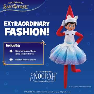 The Elf on the Shelf Claus Couture Extraordinary Noorah Party Dress for Your Scout Elf - Includes Northern Lights Inspired Dress and Fox-Ear Crown