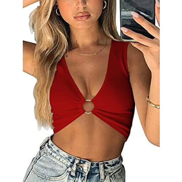 AEVZIV Sexy Crop Tops for Women - Sleeveless Deep V Neck Workout Tank