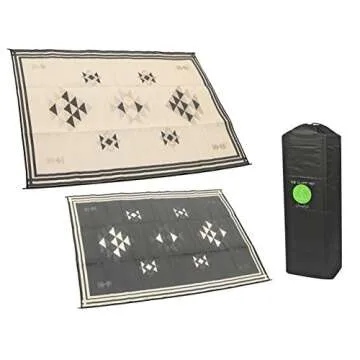 Glamplife 5x8 Outdoor Rug - Waterproof RV Mat for Camping & Outdoor Use - Tan and Black Boho Design