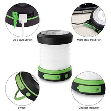 SUAOKI Led Camping Lanterns for Lighting (Powered by Solar Panel and USB Charging) Collapsible Flashlight for Outdoor Hiking Tent Garden (Emergency Charger for Phone, Water-Resistant)
