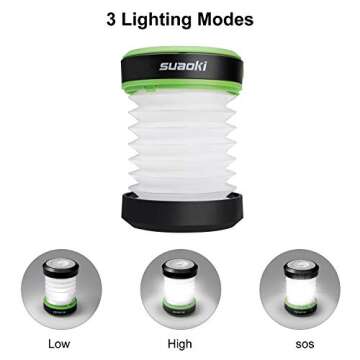 SUAOKI Led Camping Lanterns for Lighting (Powered by Solar Panel and USB Charging) Collapsible Flashlight for Outdoor Hiking Tent Garden (Emergency Charger for Phone, Water-Resistant)