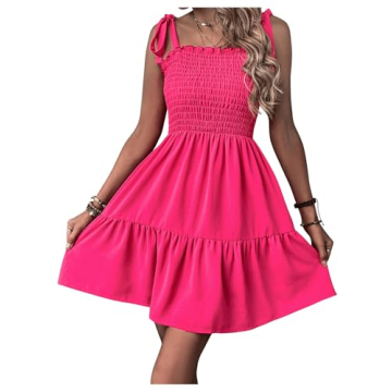 Milumia Women's Adjustable Tie Shoulder Cami Dress - Stylish and Flowy Hot Pink
