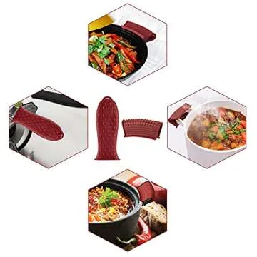 4 Pieces Silicone Hot Handle Holder, Heat Resistant Potholder Cookware Handle Non Slip Rubber Pot Holders Cast Iron Skillets Handles Grip Covers for Cast Iron Skillet (Red)