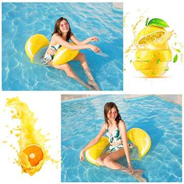 BECENBIN 2Packs Hammock Inflatable Pool Floats in Fruit Pattern, Multi-Purpose Comfortable Floating Chair for Adults&Kids with 2 Swim Rings&2 Cup Holders,Backyard Swimming Raft/Lounger Pool Accessory