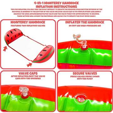 BECENBIN 2Packs Hammock Inflatable Pool Floats in Fruit Pattern, Multi-Purpose Comfortable Floating Chair for Adults&Kids with 2 Swim Rings&2 Cup Holders,Backyard Swimming Raft/Lounger Pool Accessory