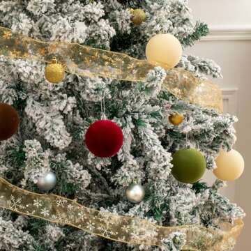3.15" Velvet Christmas Ball Ornaments Set, 16 pcs Flocked Xmas Tree Decoration, Large Shatterproof D...