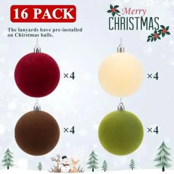 Velvet 3.15" Christmas Ball Ornaments Set - 16 pcs