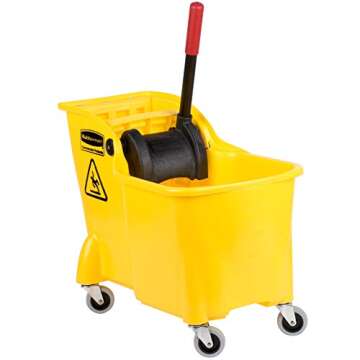 Rubbermaid Commercial Products 31 QT Tandem Mop Bucket and Wringer Combo on Wheels, Yellow, for Floo...