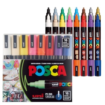 16 Posca Markers 5M, Posca Pens for Art Supplies, Coloring Markers - Rock Art, Fabric Paint, Fabric ...