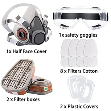 RBLCXG Half Face Respirator with Safety Glasses and Filters