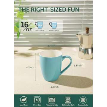 Sweese Porcelain Coffee Mugs - 16 Ounce (Top to the Rim) for Coffee, Latte, Tea, Cocoa, Set of 4, Tu...