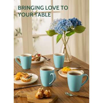 Sweese Porcelain Coffee Mugs - 16 Ounce (Top to the Rim) for Coffee, Latte, Tea, Cocoa, Set of 4, Turquoise