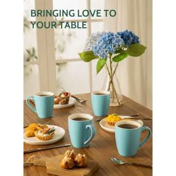 Sweese Porcelain Coffee Mugs - 16 Ounce (Top to the Rim) for Coffee, Latte, Tea, Cocoa, Set of 4, Turquoise