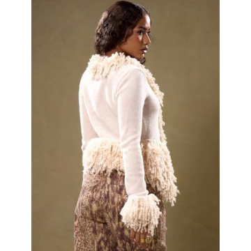 LXXWMxBH Women Autumn Winter Sweaters Fur Trim Knit Jacket