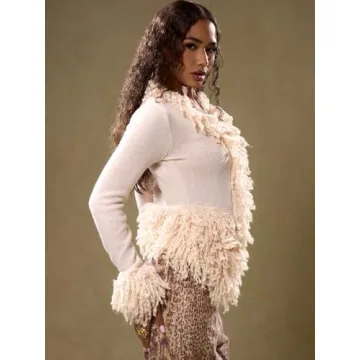 LXXWMxBH Women Autumn Winter Sweaters Fur Trim Knit Jacket