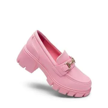 DREAM PAIRS Loafers for Women Platform Chunky Loafers Slip On Casual Shoes,Size 8.5,Pink-Pu,SDLS2321W