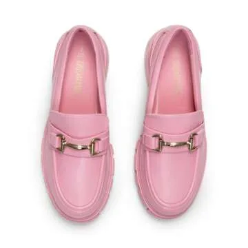 DREAM PAIRS Loafers for Women Platform Chunky Loafers Slip On Casual Shoes,Size 8.5,Pink-Pu,SDLS2321W
