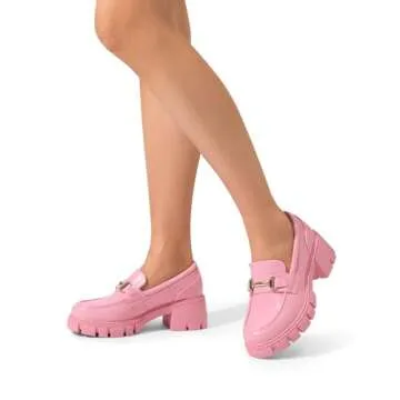 DREAM PAIRS Loafers for Women Platform Chunky Loafers Slip On Casual Shoes,Size 8.5,Pink-Pu,SDLS2321W