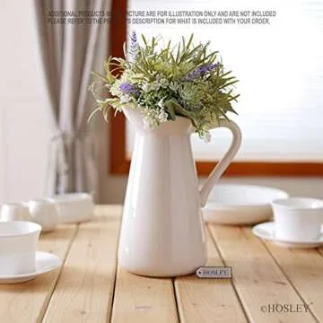 Hosley Cream Ceramic Pitcher Vase is 10 Inches High and is Perfect for Flowers or Decorative Use and is Ideal for Dried Floral Arrangements Gifts for Home Weddings Spa and Aromatherapy Settings O3