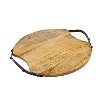Godinger Wood Serving Tray - Round Charcuterie Platter with Stylish Metal Handles