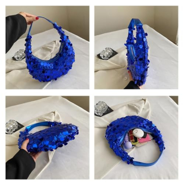 Women's Blue Sequin Tote Bag - Fashionable Evening Purse